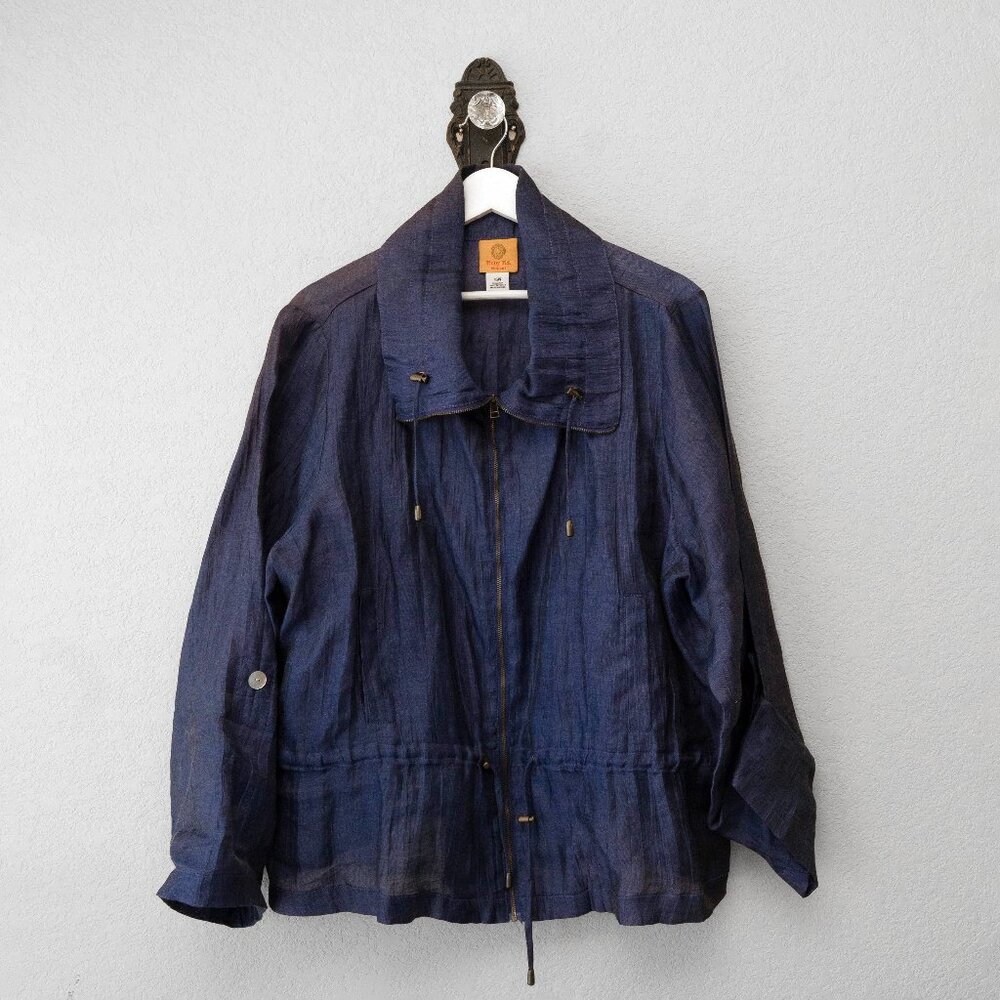 Ruby Rd 16W Linen Blend Jacket Blue Full Zip Lightweight Plus Size